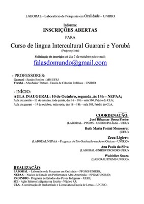Curso de Língua Intercultural Guarani e Yorubá