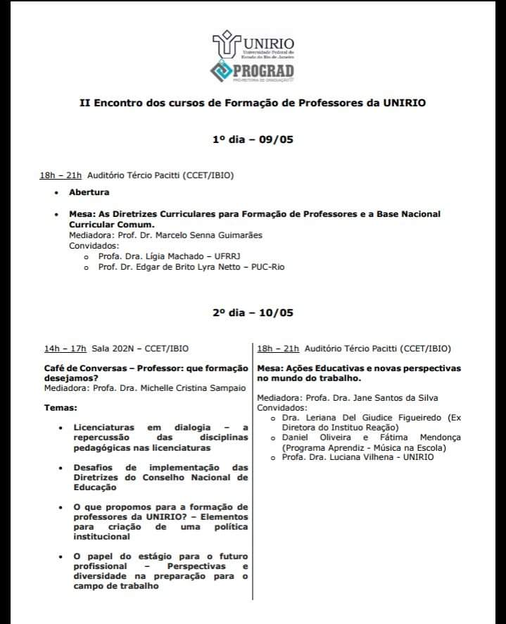 II Encontro de Cursos de Formação de Professores - programa