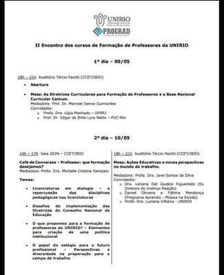 II Encontro de Cursos de Formação de Professores - programa