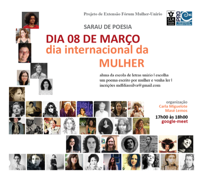 Sarau de poesia | 08 de março | Dia internacional da mulher