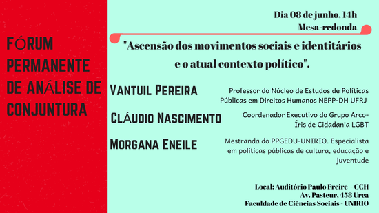 Cartaz mesa redonda sobre movimentos sociais e identitários