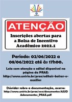 PRAE anuncia edital para a Bolsa de Incentivo Acadêmico (BIA) 2022.1