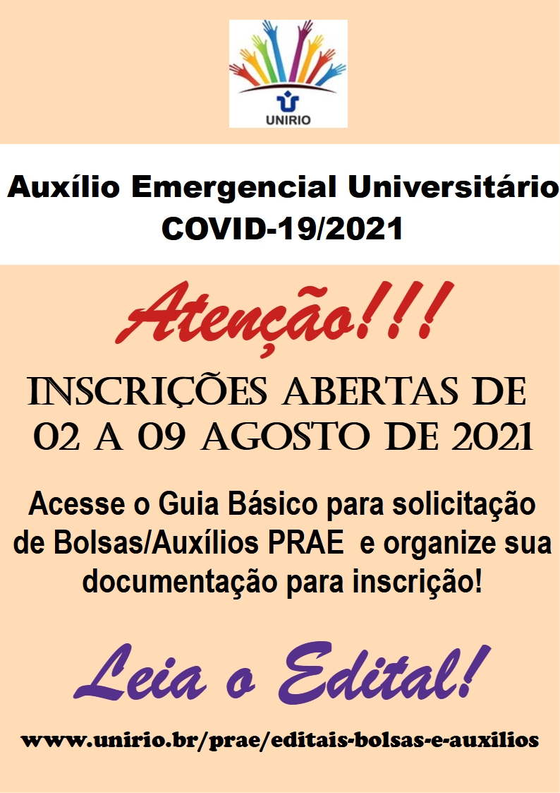 PRAE informa abertura do Edital do AUXÍLIO EMERGENCIAL UNIVERSITÁRIO COVID19 - 2021