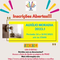 PRAE informa abertura do Edital do Auxílio Moradia 2023.1