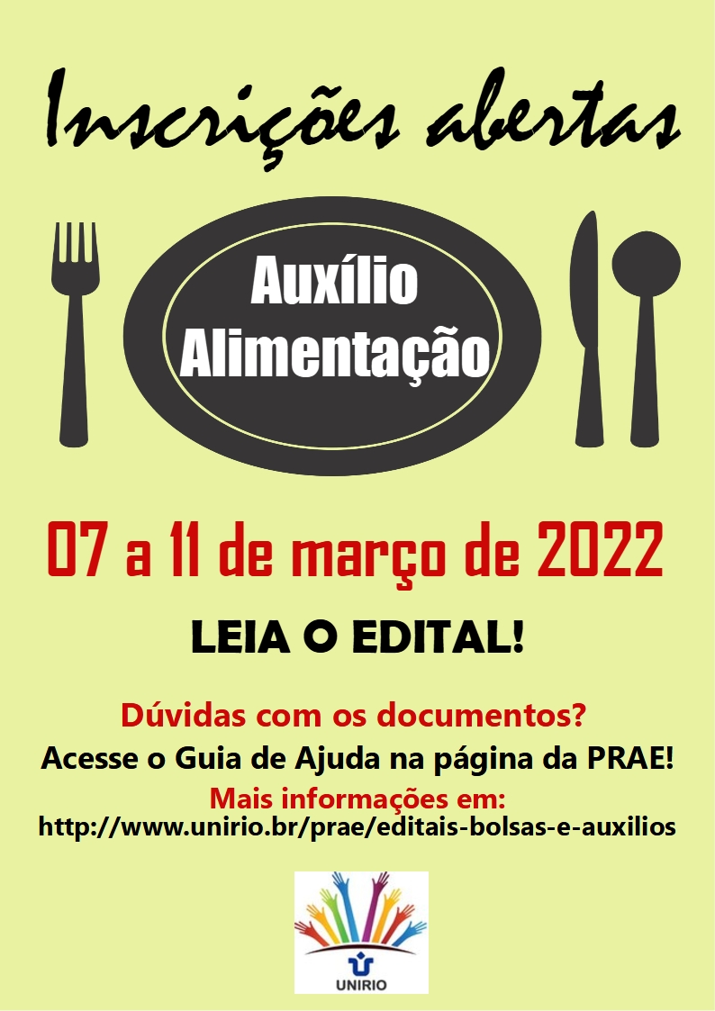 PRAE informa: inscrições abertas para o Auxílio Alimentação