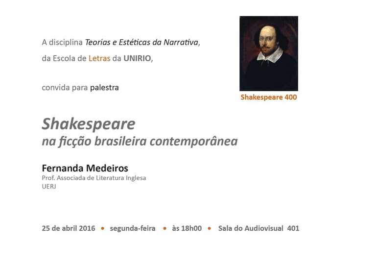 Shakespeare na ficção brasileira contemporânea - convite