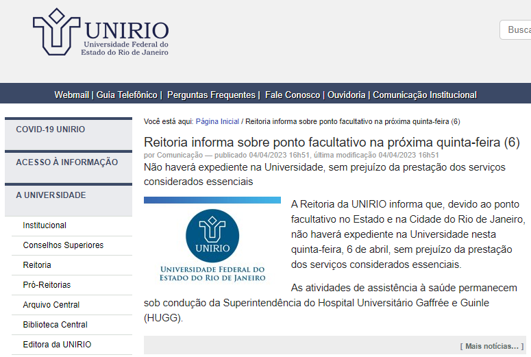 ponto facultativo 6 de abril