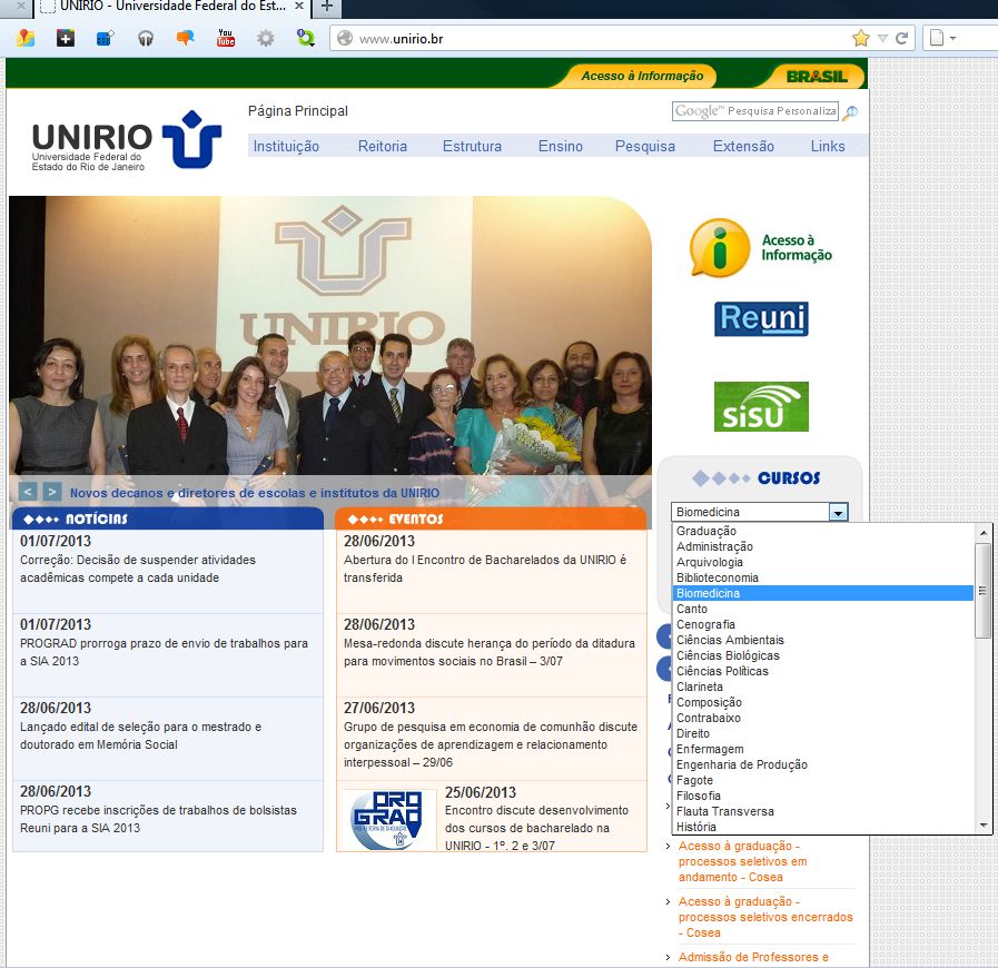 Acesso à nova Homepage da Biomedicina pela página da UNIRIO