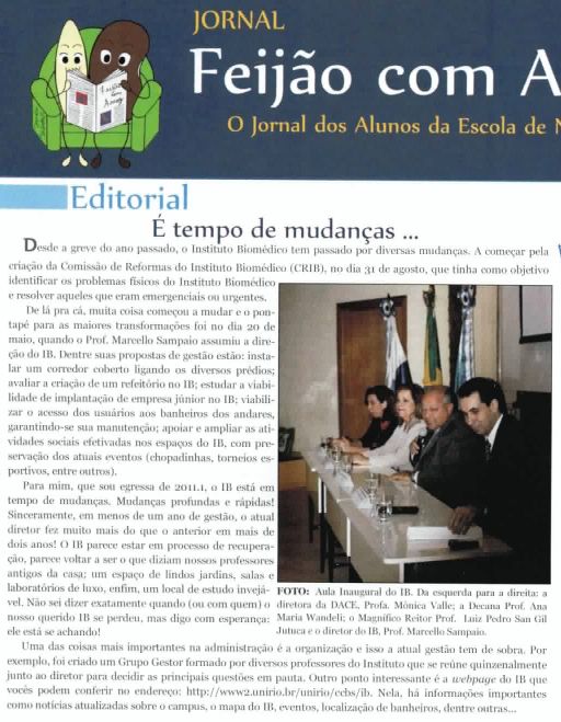 Jornal dos Alunos da Escola de Nutrição destaca favoravelmente as mudanças no IB