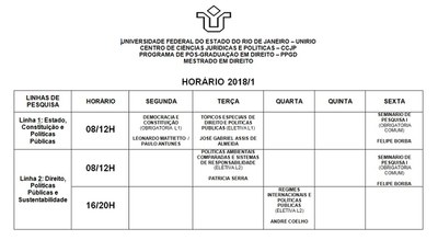 Horário 2018/1° semestre