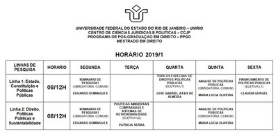 Horário 2019/1° semestre