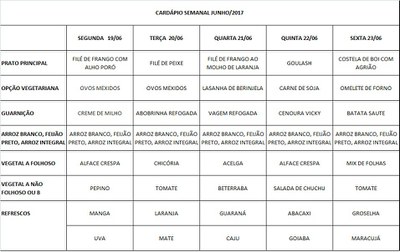 CARDÁPIO 19-06 A 23-06-17