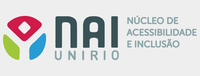 Símbolo: círculo dividido em 3 partes iguais (em vermelho, verde e azul), separados por faixas vazadas; na divisão superior de cor vermelha, existe um losango com bordas arredondadas vazado centralizado; das faixas vazadas e do losango, é formada uma pessoa de braços abertos; de todas as divisões coloridas, se formam 3 setas com bordas arredondadas que apontam para o centro do círculo. Logotipo: alinhado à direita do símbolo; NAI escrito em letras geométricas arredondadas em cinza escuro; UNIRIO escrito em tom de cinza mais claro abaixo centralizado. 