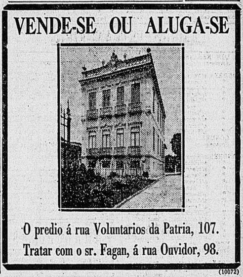 Anúncio de venda do Casarão da Voluntários - Correio da Manhã