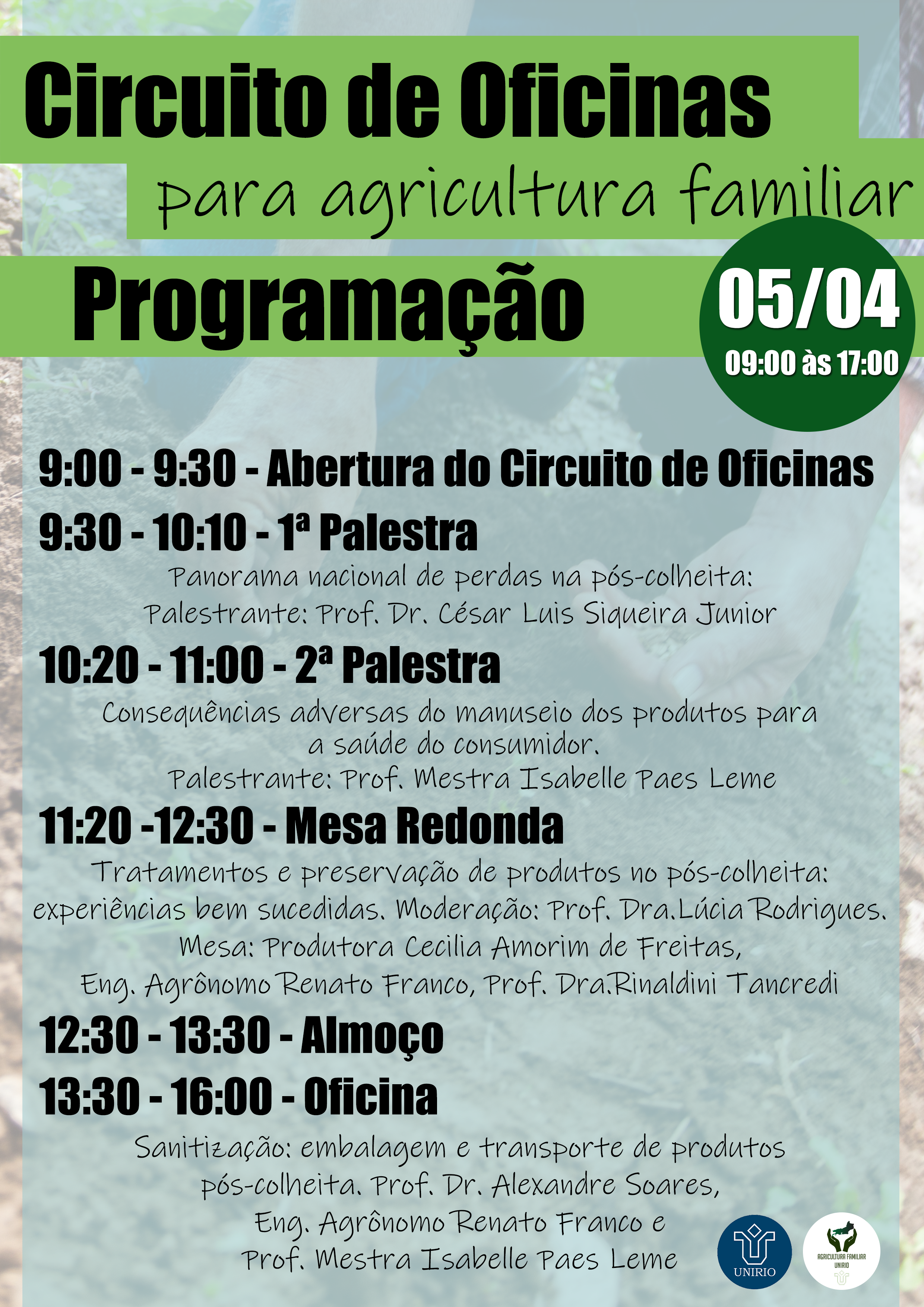 programação da oficina pós colheita