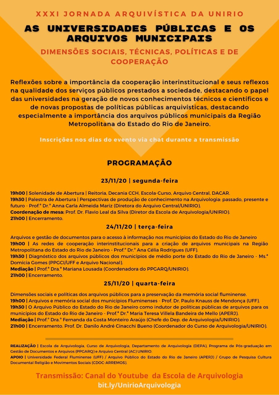Card Evento - XXXI Jornada Arquivística da UNIRIO