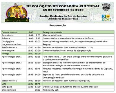 Programação do III Colóquio de Zoologia Cultural