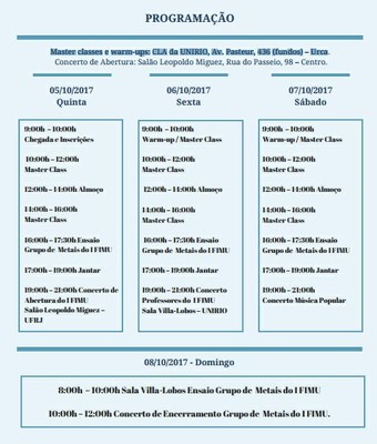 Programação I Festival Internacional de Metais