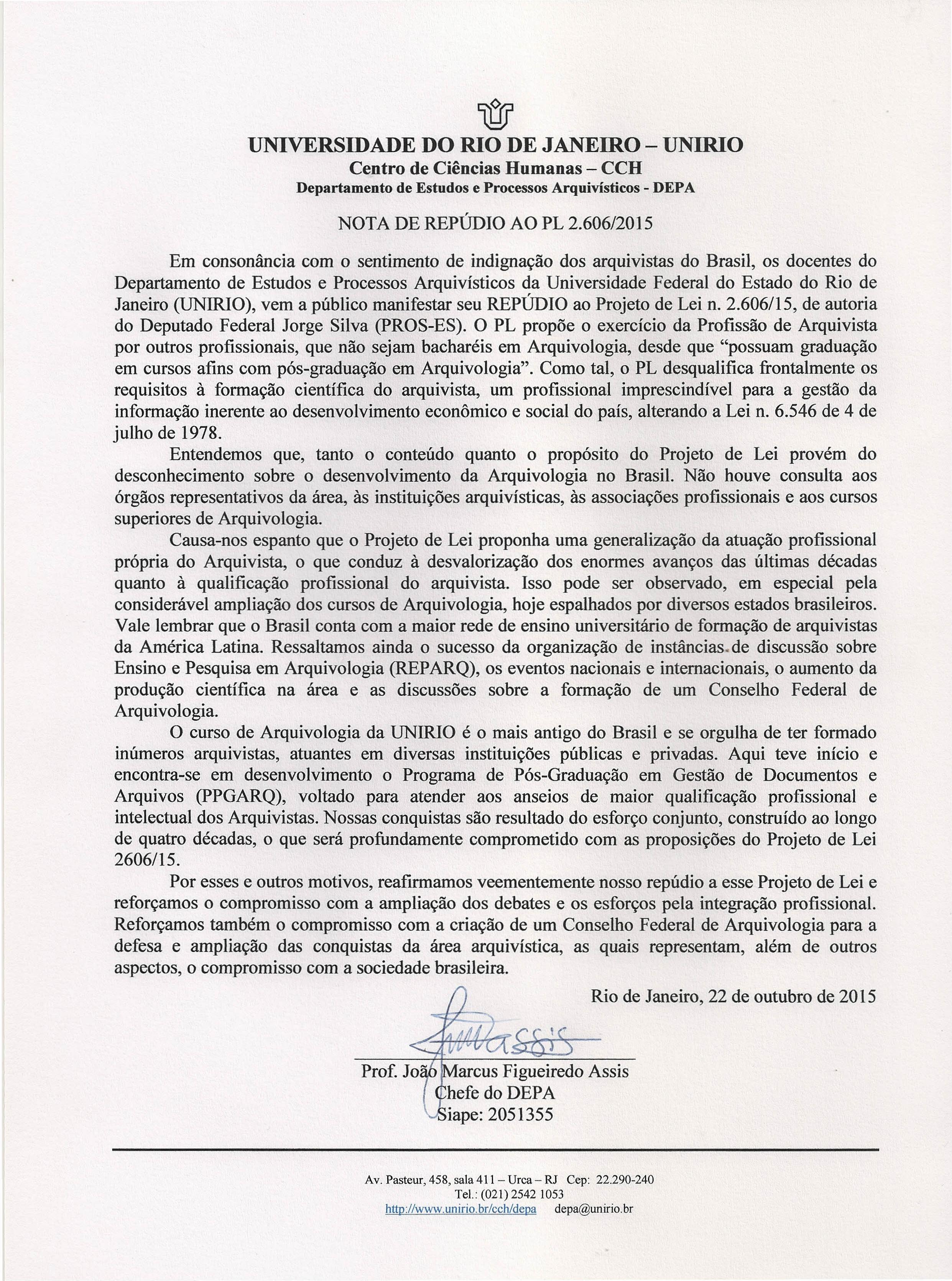 Nota de repúdio ao PL2.060/15