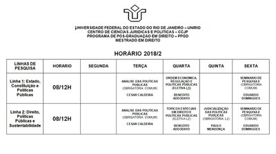 Horário 2018/2° semestre