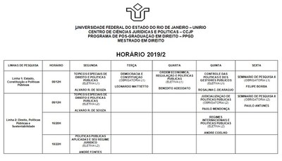 Horário 2019/2° semestre