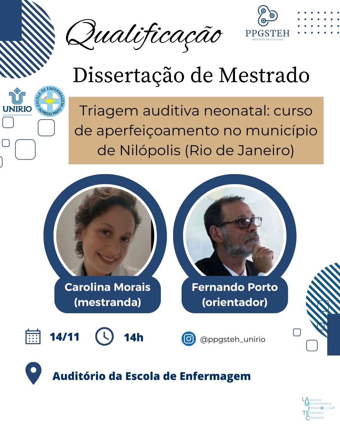 Exame de qualificação da mestranda Carolina dos Santos Batista Morais Innecco