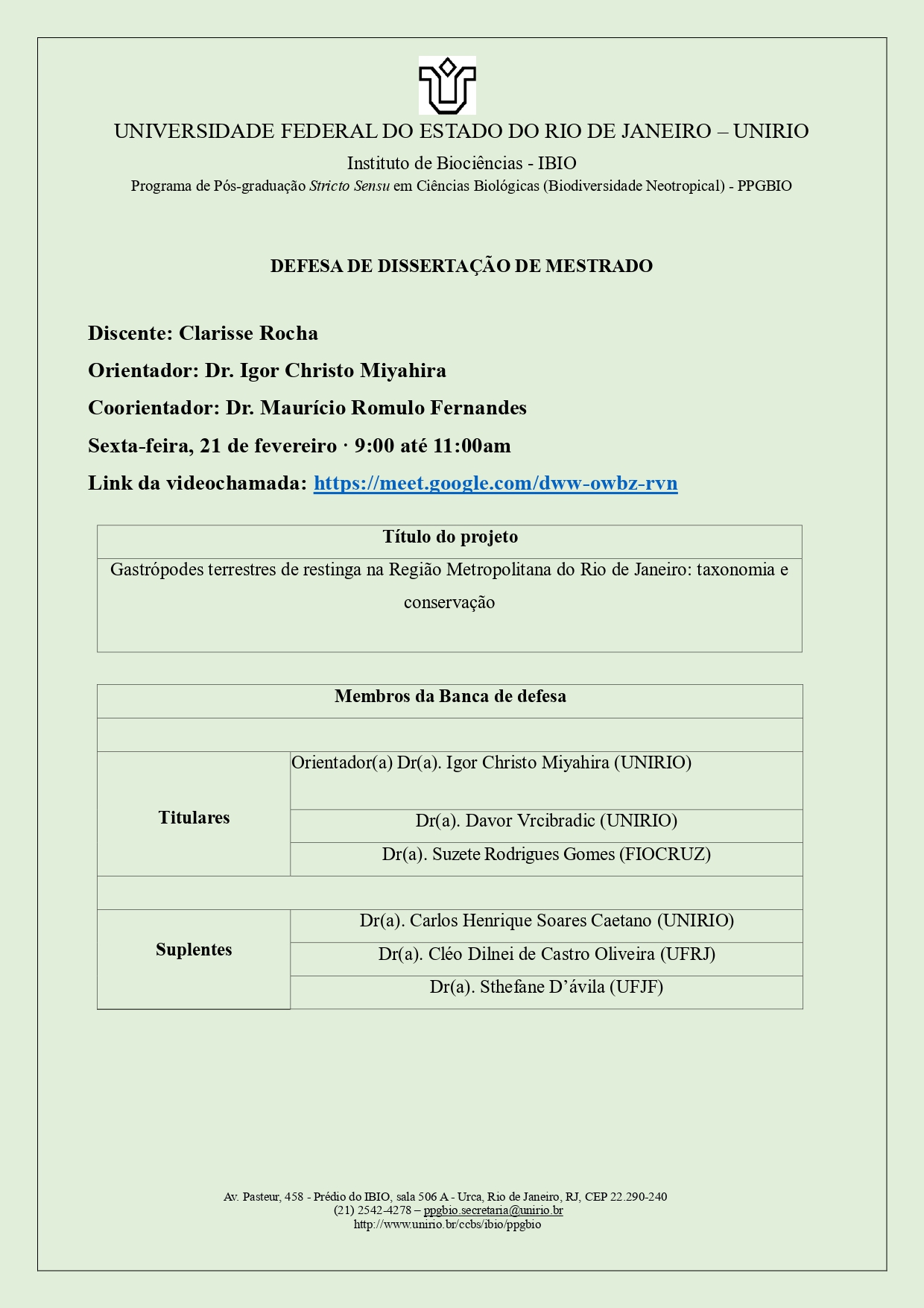 Defesa de dissertação nº 128 - Clarisse Rocha