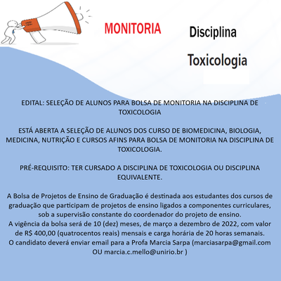 Monitoria Disciplina Toxicologia