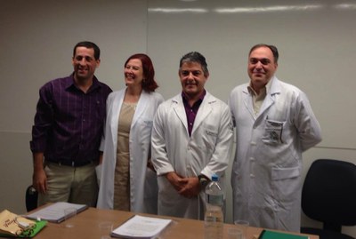 (da esquerda) Prof. Eduardo Lucas (UFRJ), Mestranda Andrea Ramos Corrêa, Prof. Fernando Ferry (orientador) e Prof. Antonio D'Acri (UNIRIO)