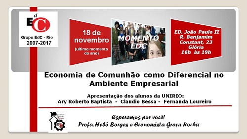 Grupo de Pesquisa Produção e Economia de Comunhão promove neste sábado seu último encontro do ano