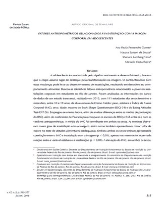 Artigo Antropométrico Relacionados à Insatisfação com a Imagem Corporal em Adolescentes