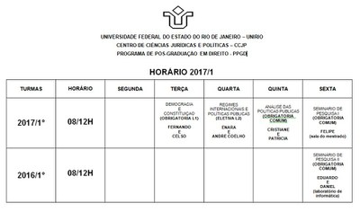 Horário 2017/1° semestre