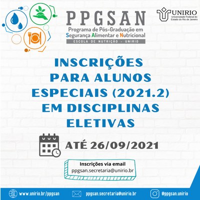 INSCRIÇÕES ALUNOS ESPECIAIS 2021.2
