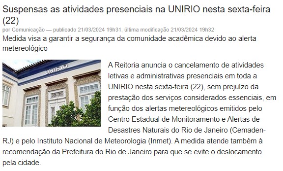 Atividades suspensas 22.03.24