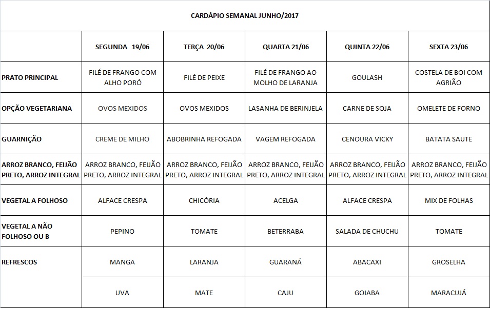 CARDÁPIO 19-06 A 23-06-17