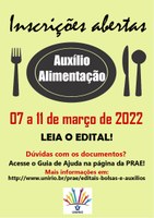 PRAE informa: inscrições abertas para o Auxílio Alimentação