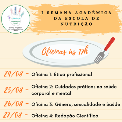 Evento I Semana Acadêmica EN Oficinas dias 24,25,26,27 de Agosto de 2021 - 17h