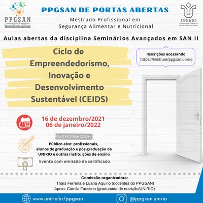 Evento PPGSAN de Portas Abertas Dia 16/12/2021 e 06/01/2022