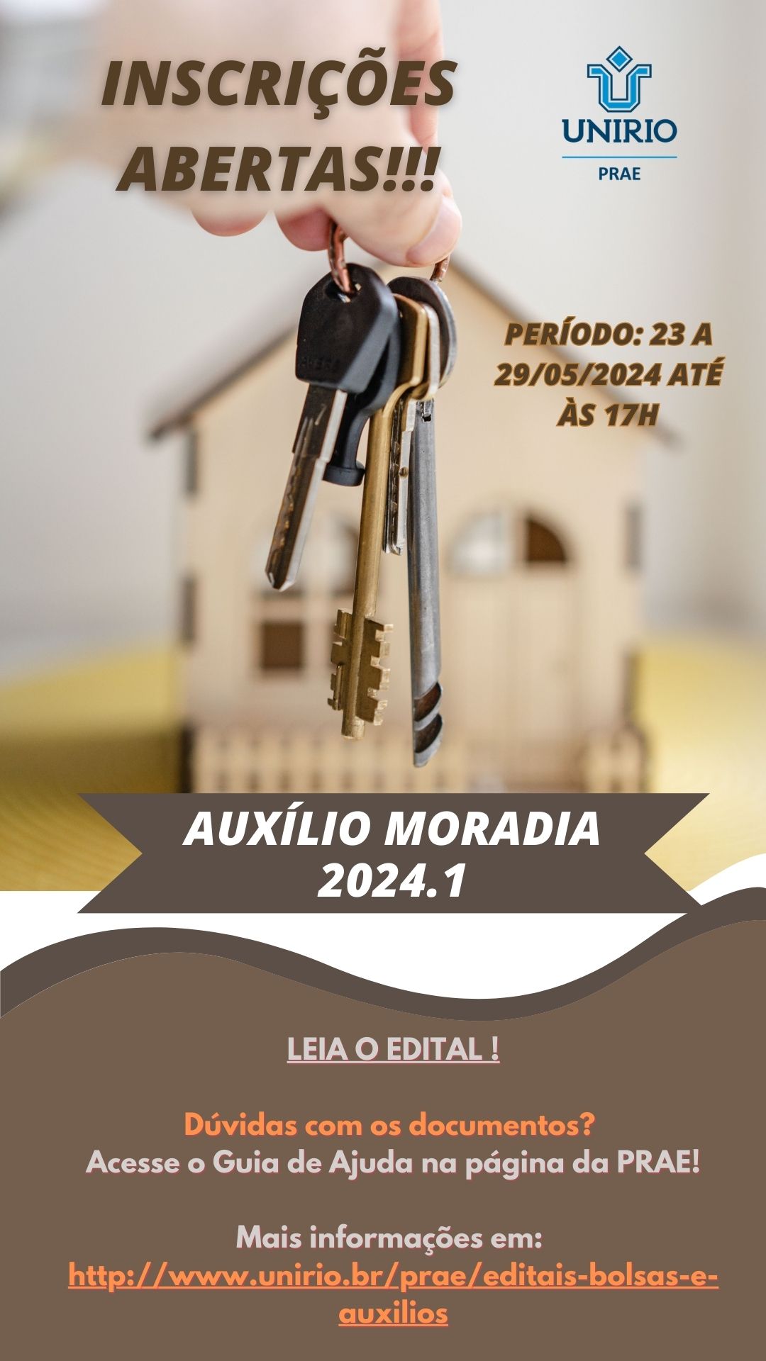 PRAE informa abertura do Edital do Auxílio Moradia 2024.1