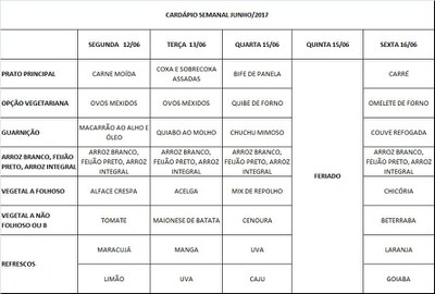 CARDÁPIO DO RESTAURANTE ESCOLA (12/06 a 16/04/2017)