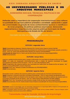 Card Evento - XXXI Jornada Arquivística da UNIRIO