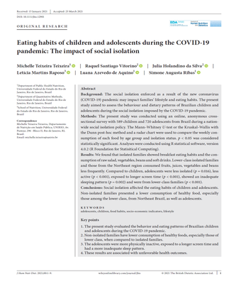 Eating habits of children and adolescents during the COVID-19 pandemic: The impact of social isolation