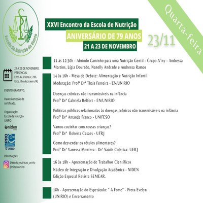 Evento Encontro XXVI da Escola de Nutrição - 23/11