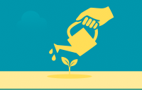 Ilustração de uma uma mão regando uma planta com um regador representando uma incubadora