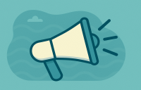 Megafone em fundo azul representando a seção de notícias