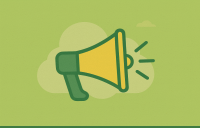 Megafone em fundo verde representando notícias da Diretoria de Pesquisa