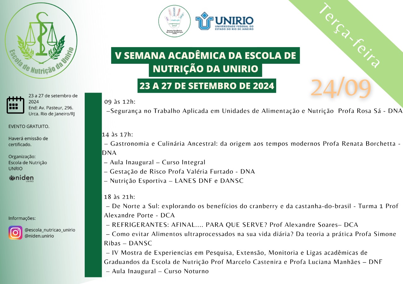 Programação - V Semana Academica da Escola de Nutrição  24/09/2024