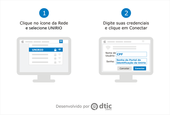 Telas de Configuração do Wi-Fi Unirio para MAC