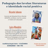 O projeto de extensão "CRIAS" convida para a conferência Pedagogia das favelas: literaturas e identidade racial positiva.