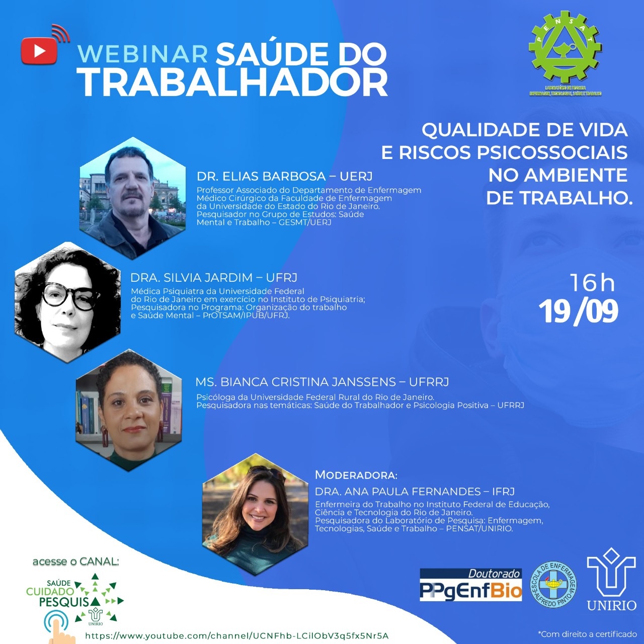 PPgEnfBio promove Webinar Saúde do Trabalhador, no dia 19